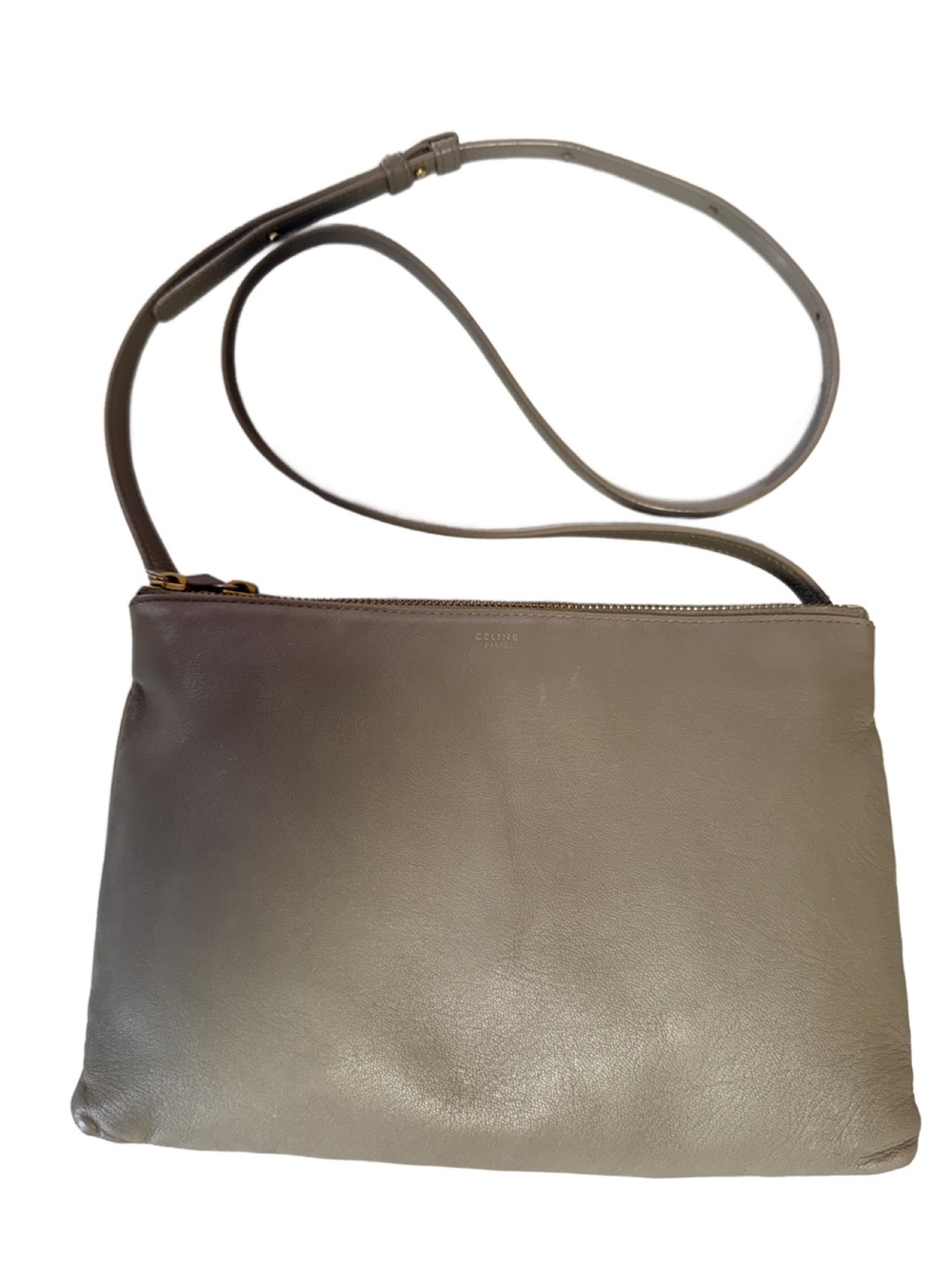 Celine Large Trio Crossbody Bag Greige Lambskin Leather | Phoebe Philo Era